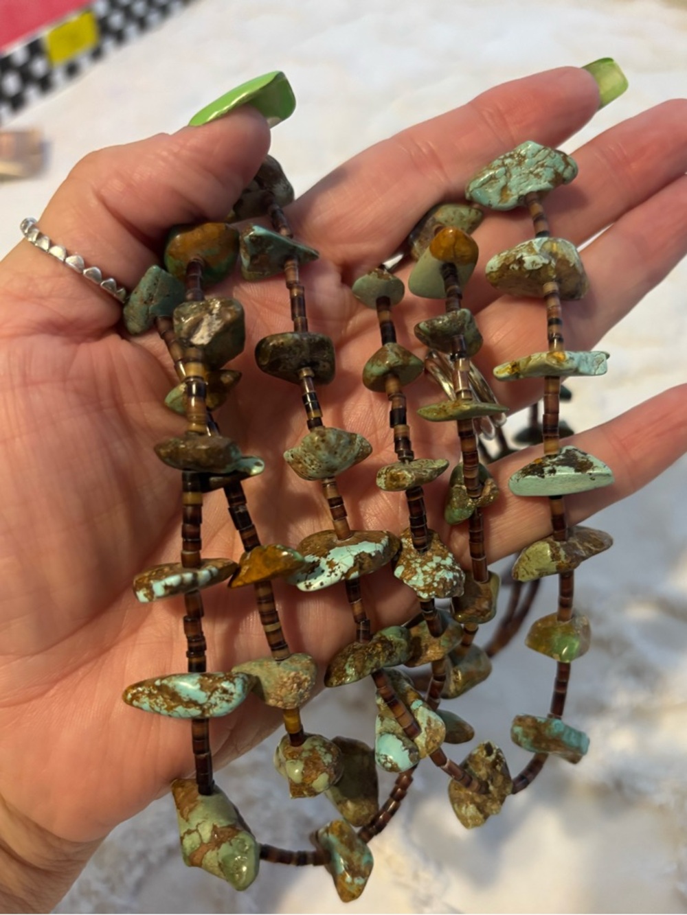 Vintage Native American Santo Domingo Heishi Nugget Turquoise Stone Necklace - Picture 2 of 2
